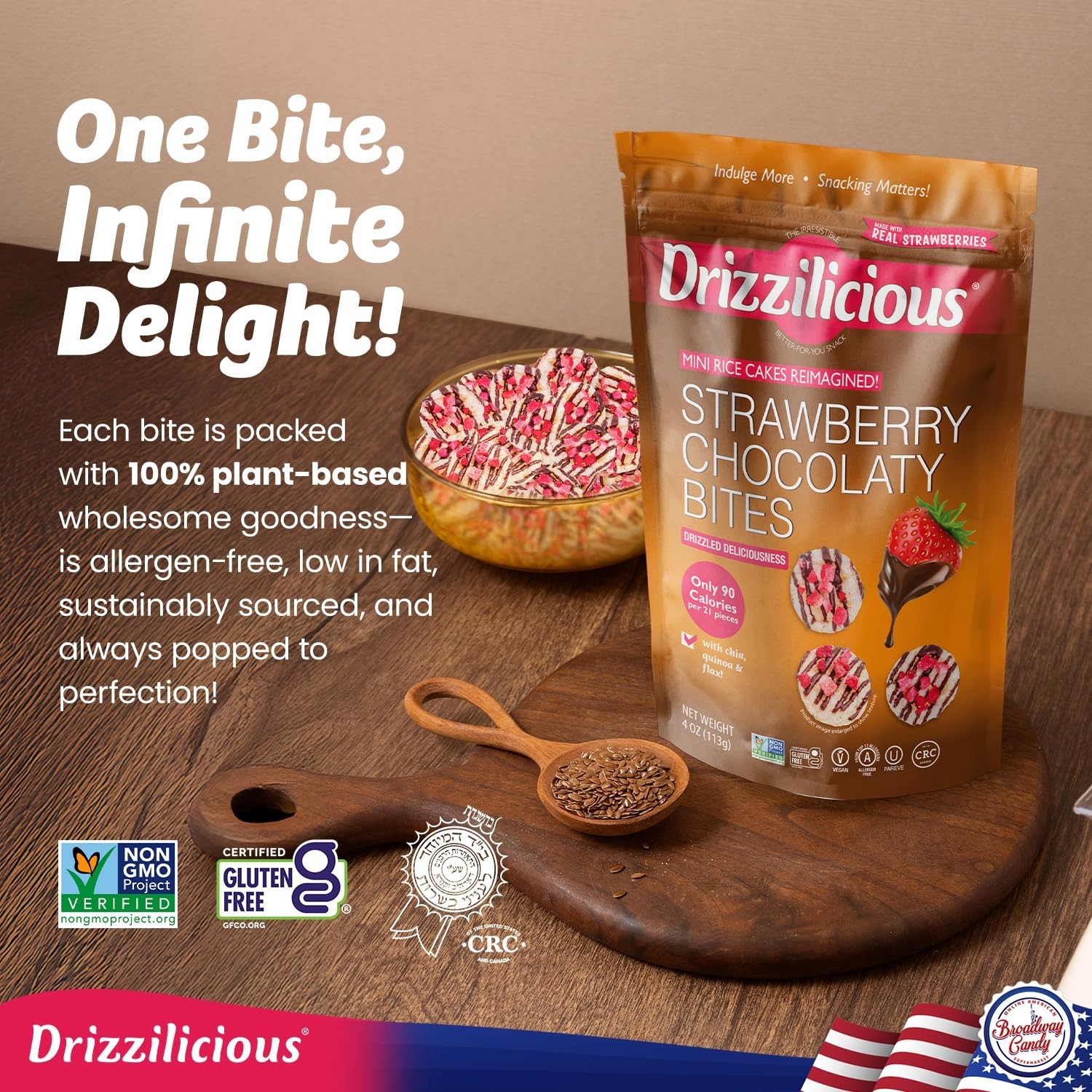 Drizzilicious Strawberry Chocolatey Mini Rice Cakes Bites Gluten Free Snacks 4pk