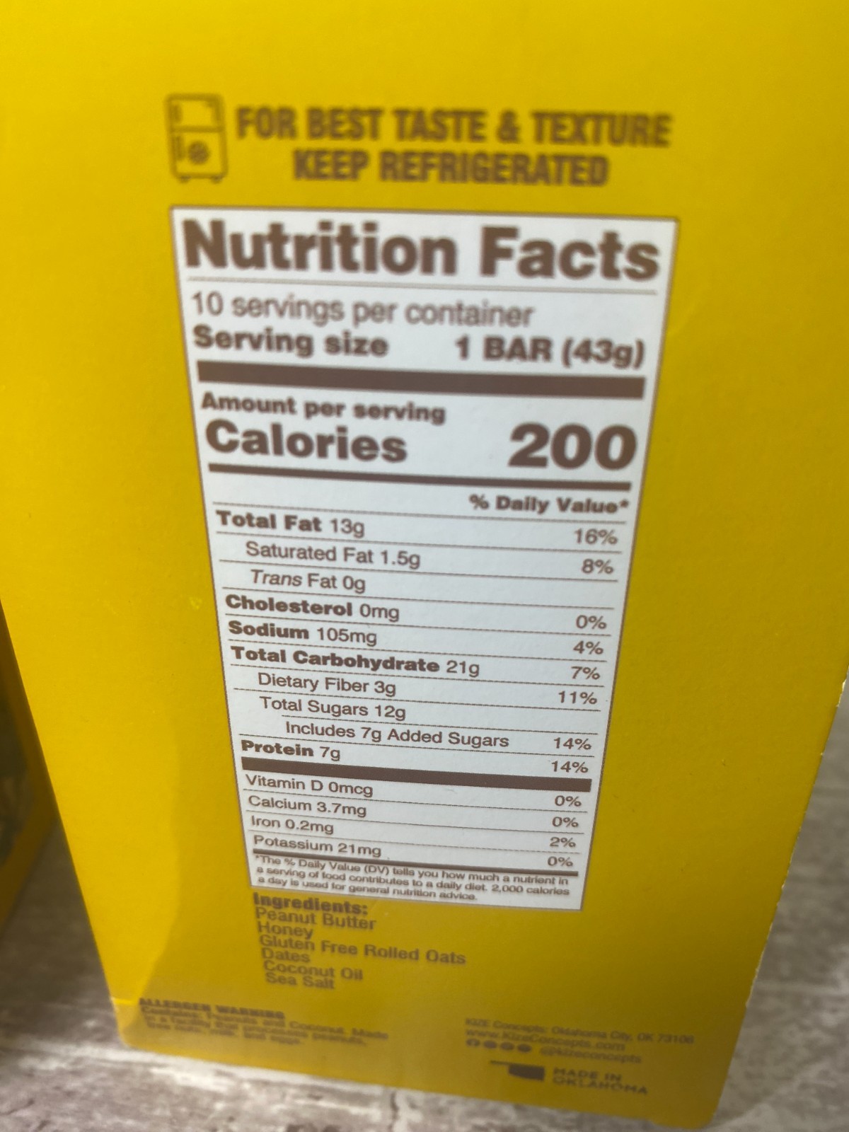 30 KiZE Life Changing Bar Peanut Butter Honey 1.5 oz (43 g) Per Bar 01/10/2027