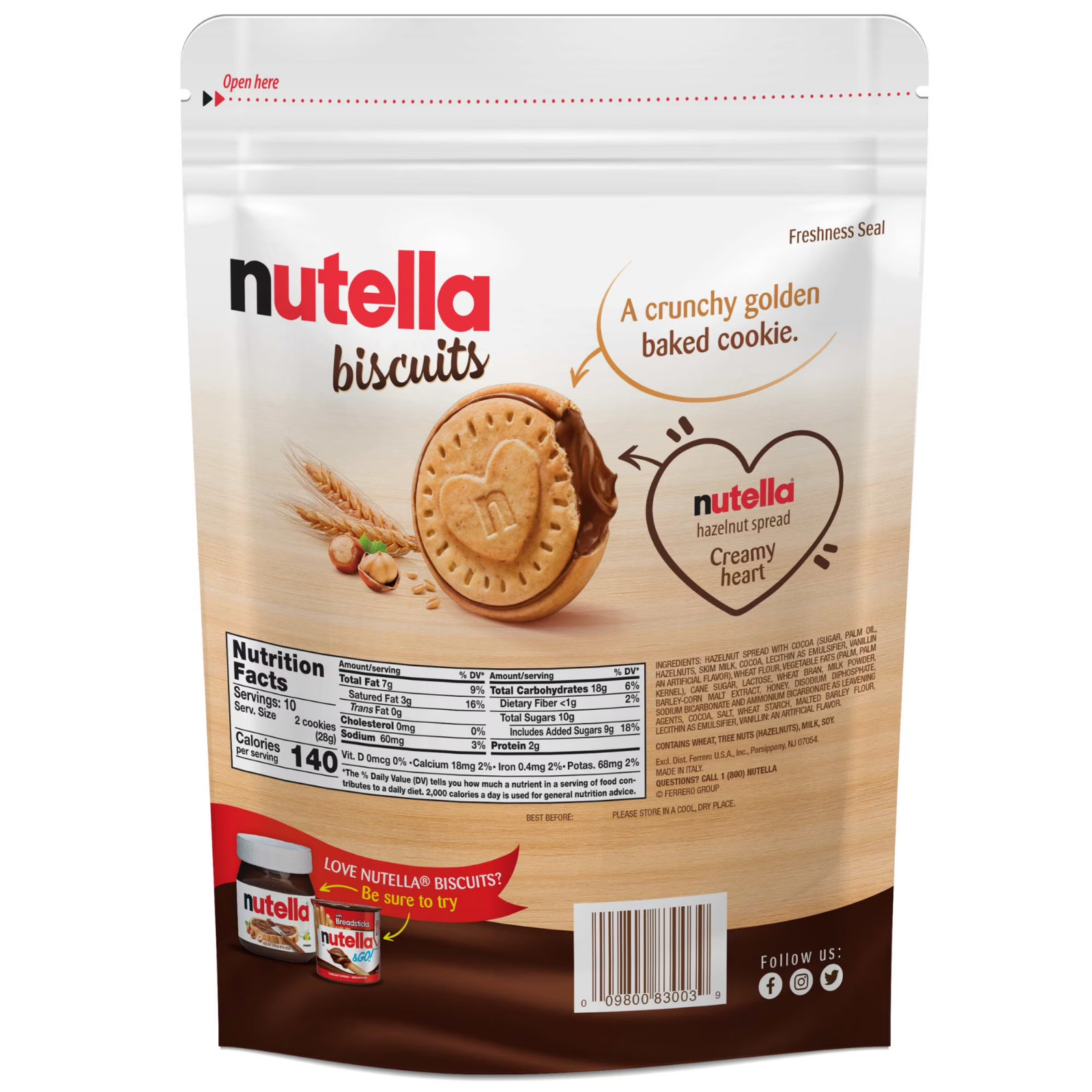 Nutella Biscuits Cookies Filled with Nutella Hazelnut Spread, Sweet Snack Pack,