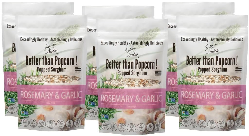 Nature Nate’s Popped Sorghum, Rosemary & Garlic – Organic, Keto & Gluten Free, H