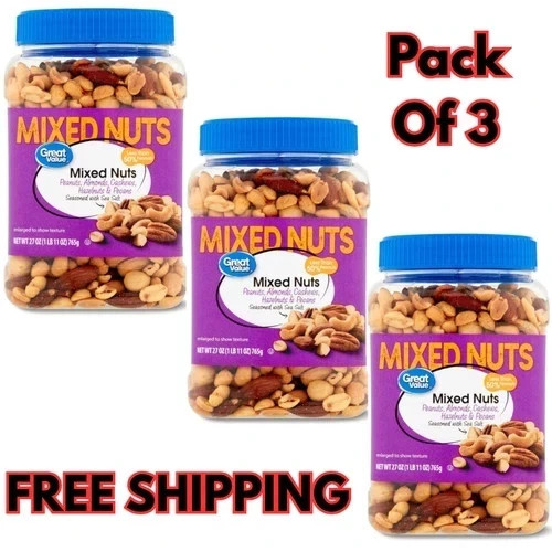 Great Value Mixed Nuts with Peanuts, 27 oz (3 Pack)