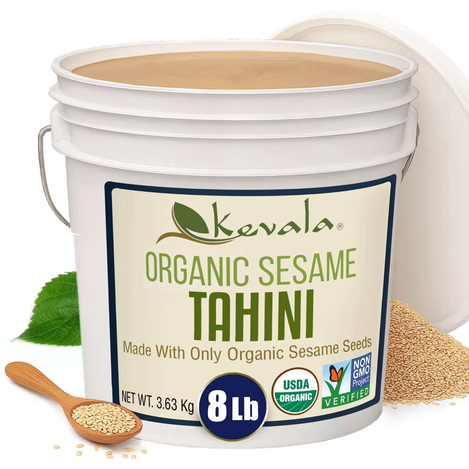 8 Lb Kevala Organic Sesame Tahini – USDA Organic, Non‑GMO Project Verified – NEW