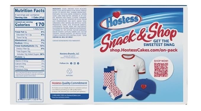 HOSTESS Cinnamon Streusel Coffee Cakes, Individually Wrapped, 8 Count 11.6Oz Box