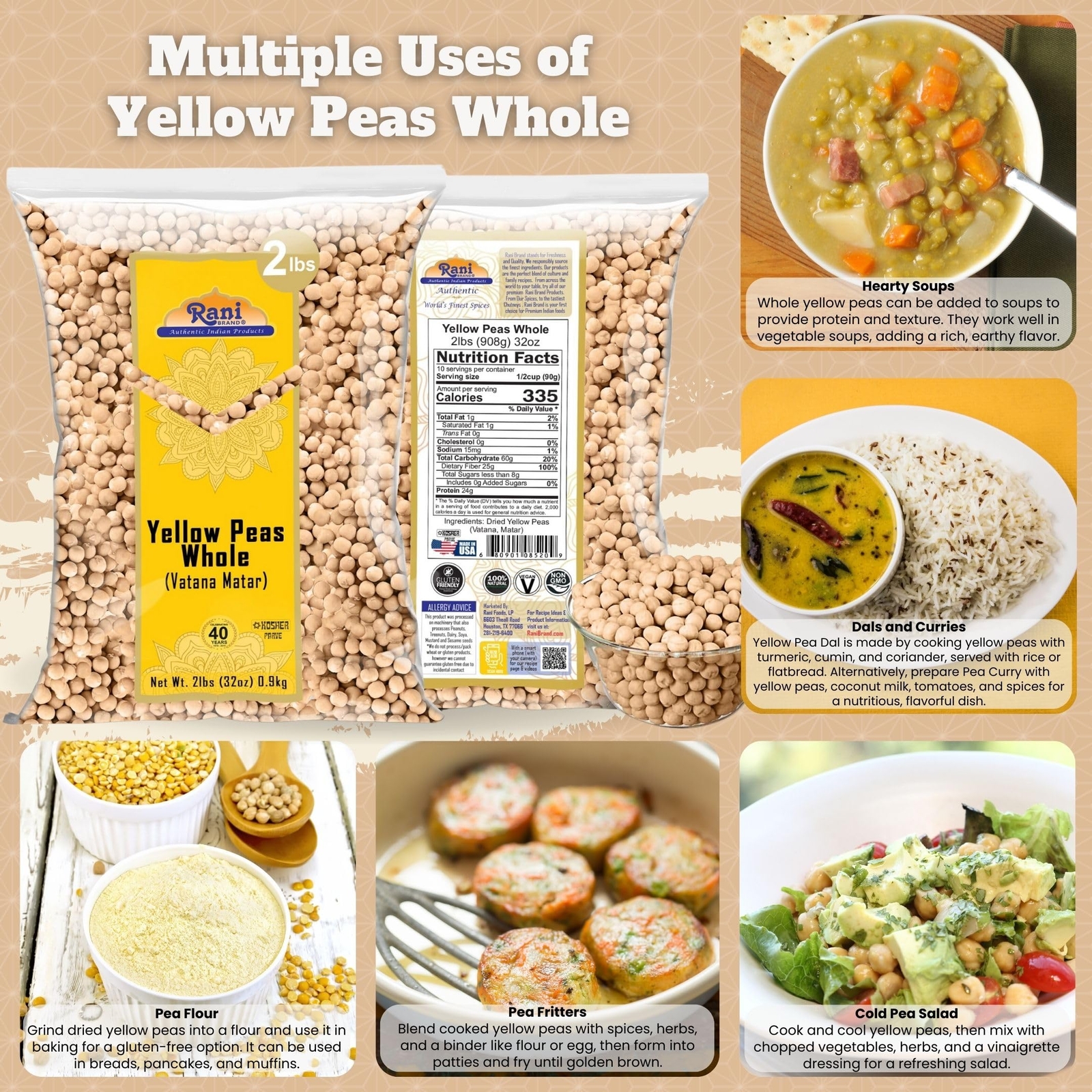 Rani Yellow Peas Whole, Dried (Vatana, Matar) 32oz (2lbs) 907g