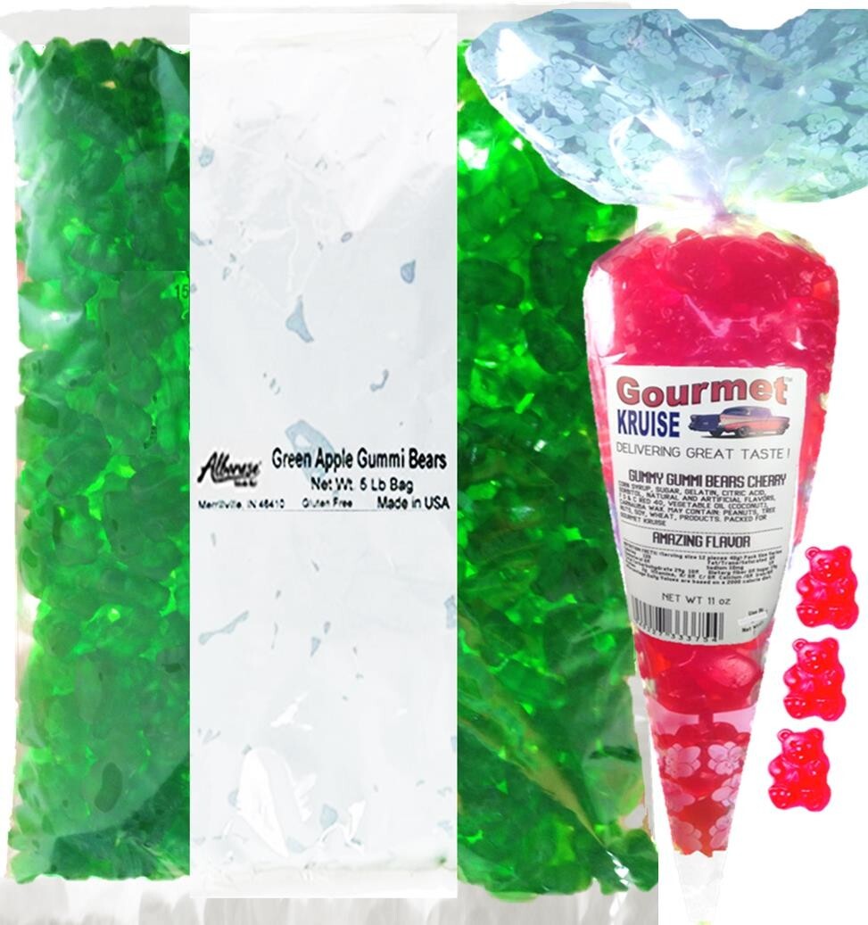 Green Gummi Bears Apple 5lb And Red Wild Cherry Gummy Gourmet Kruise® Bag 11oz