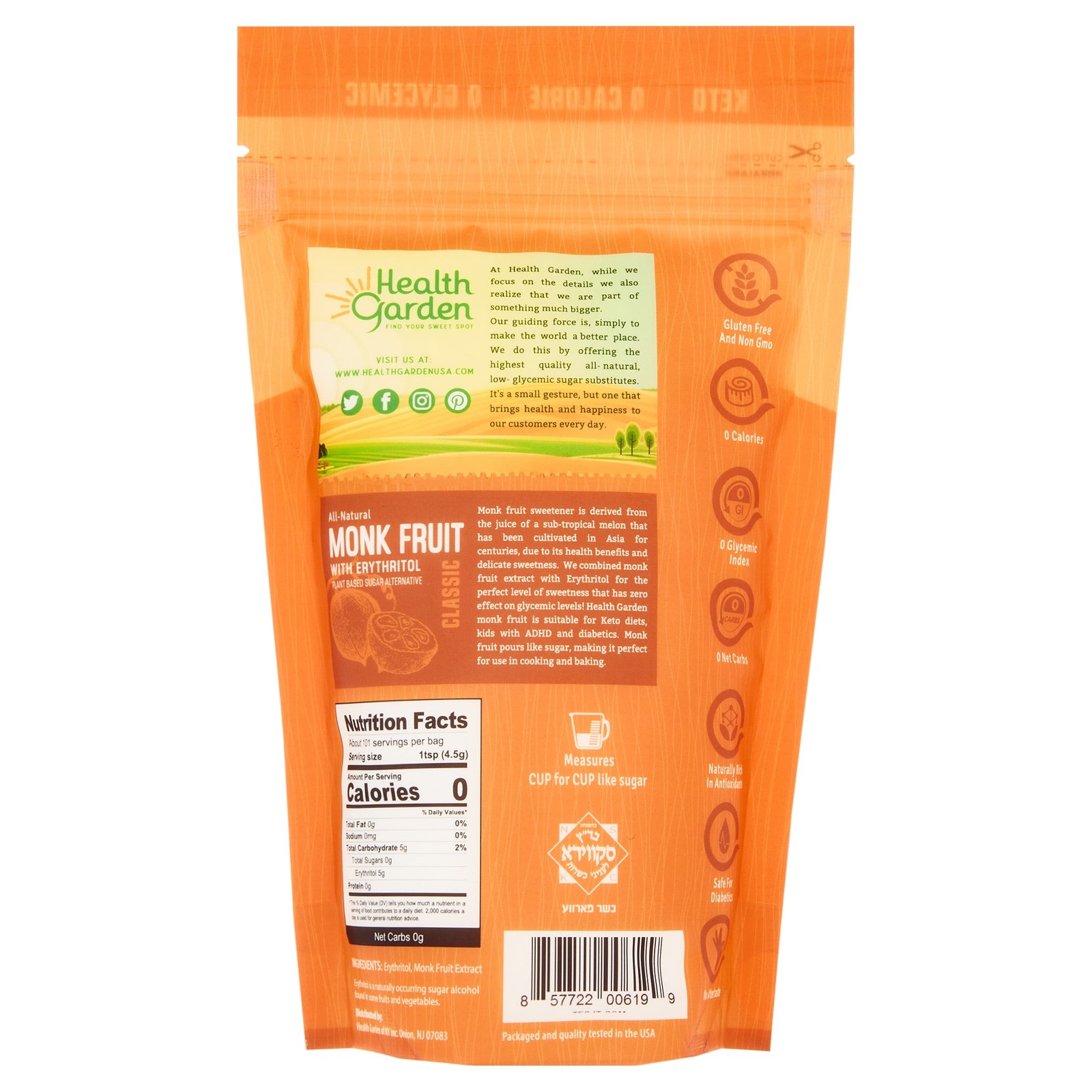 Health Garden Classic Monk Fruit Sweetener, 16 oz