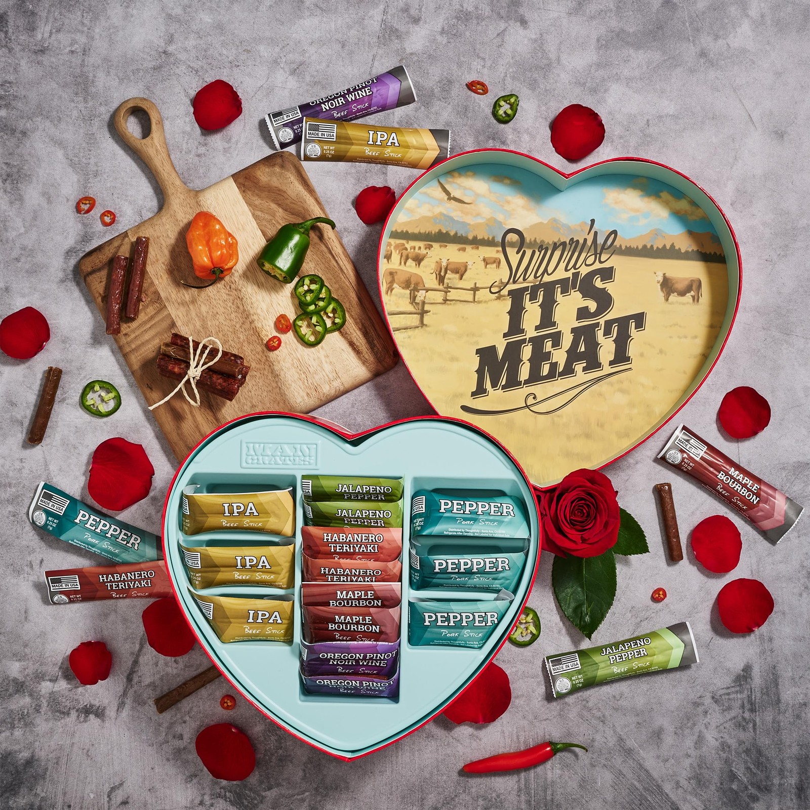 Valentine’s Day Gift for Men – Meat Heart with 14 Beef Pork Sticks – Heart-S…