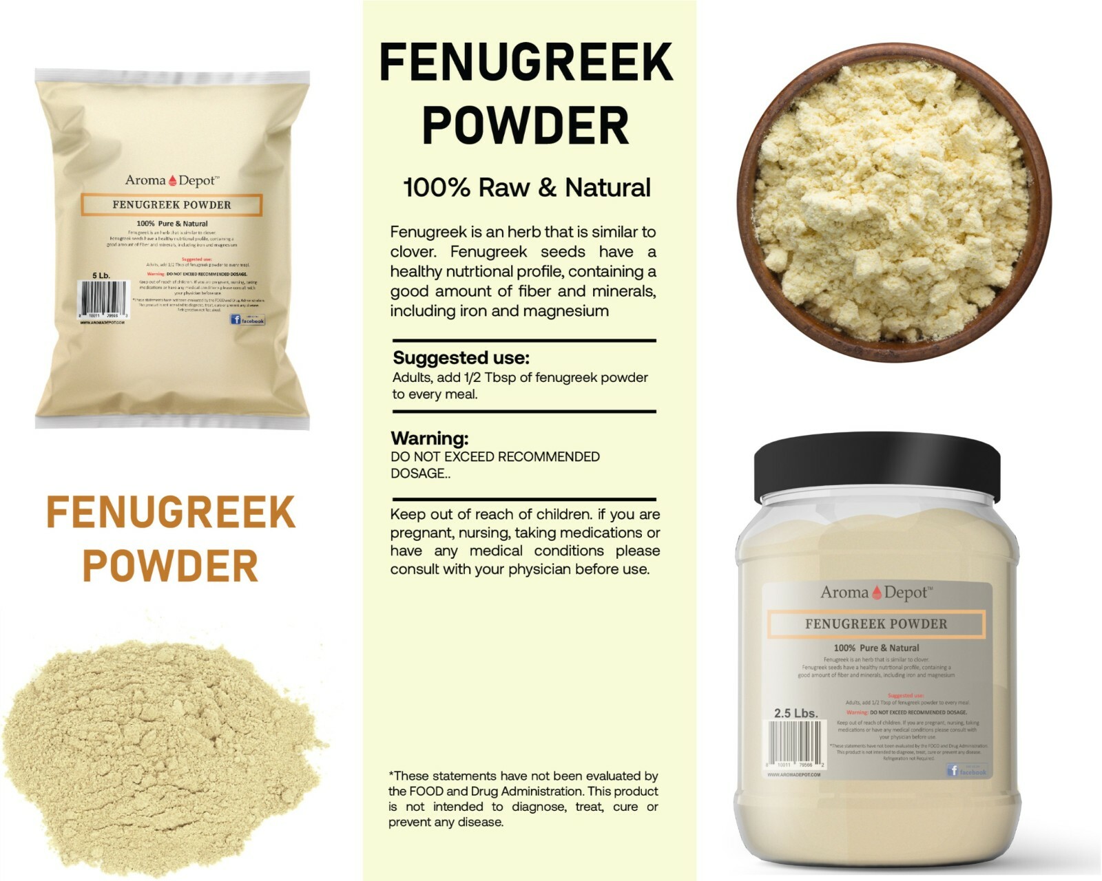 2.5lb Fenugreek Seed Powder Trigonella foenum-graecum Methi Polvo fenogreco JAR