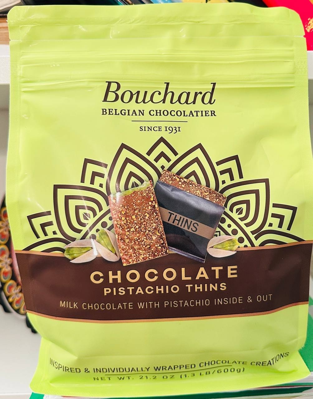 Bouchard 21.2oz Chocolate Pistachio Thins – Milk Chocolate with Pistachio