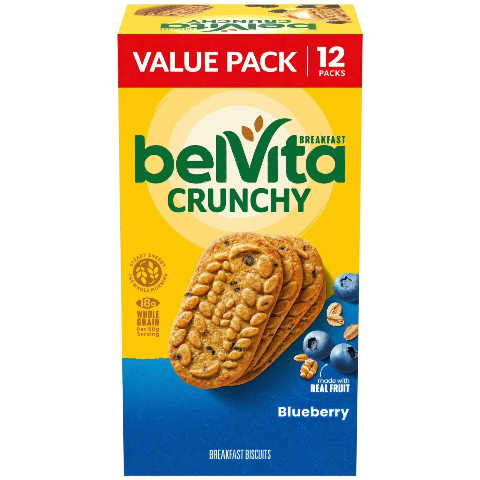 belVita Breakfast Bars Biscuits, Blueberry, 12 Packs (4 Biscuits Per Pack)