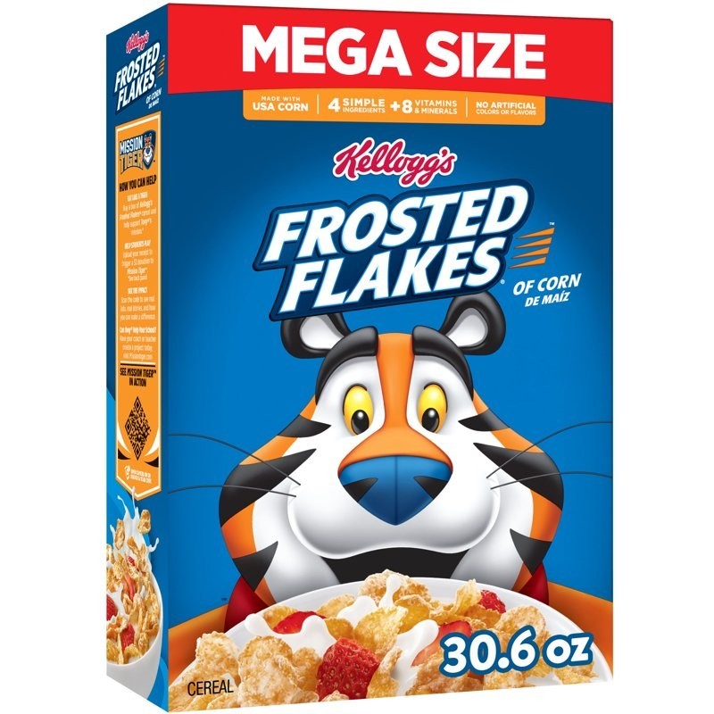 Kellogg’s Frosted Flakes Breakfast Cereal, Fat Free, Mega Size, 30.6 oz