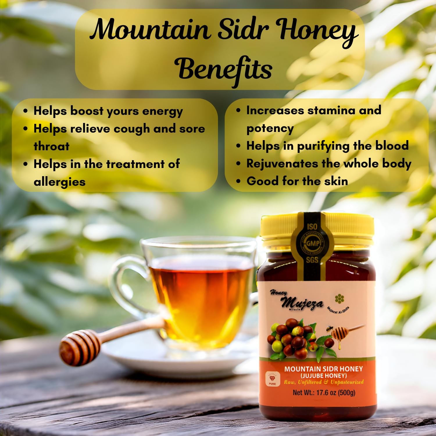 Mountain Sidr Honey 500g – Unheated, Raw, Gluten Free, 100 Natural
