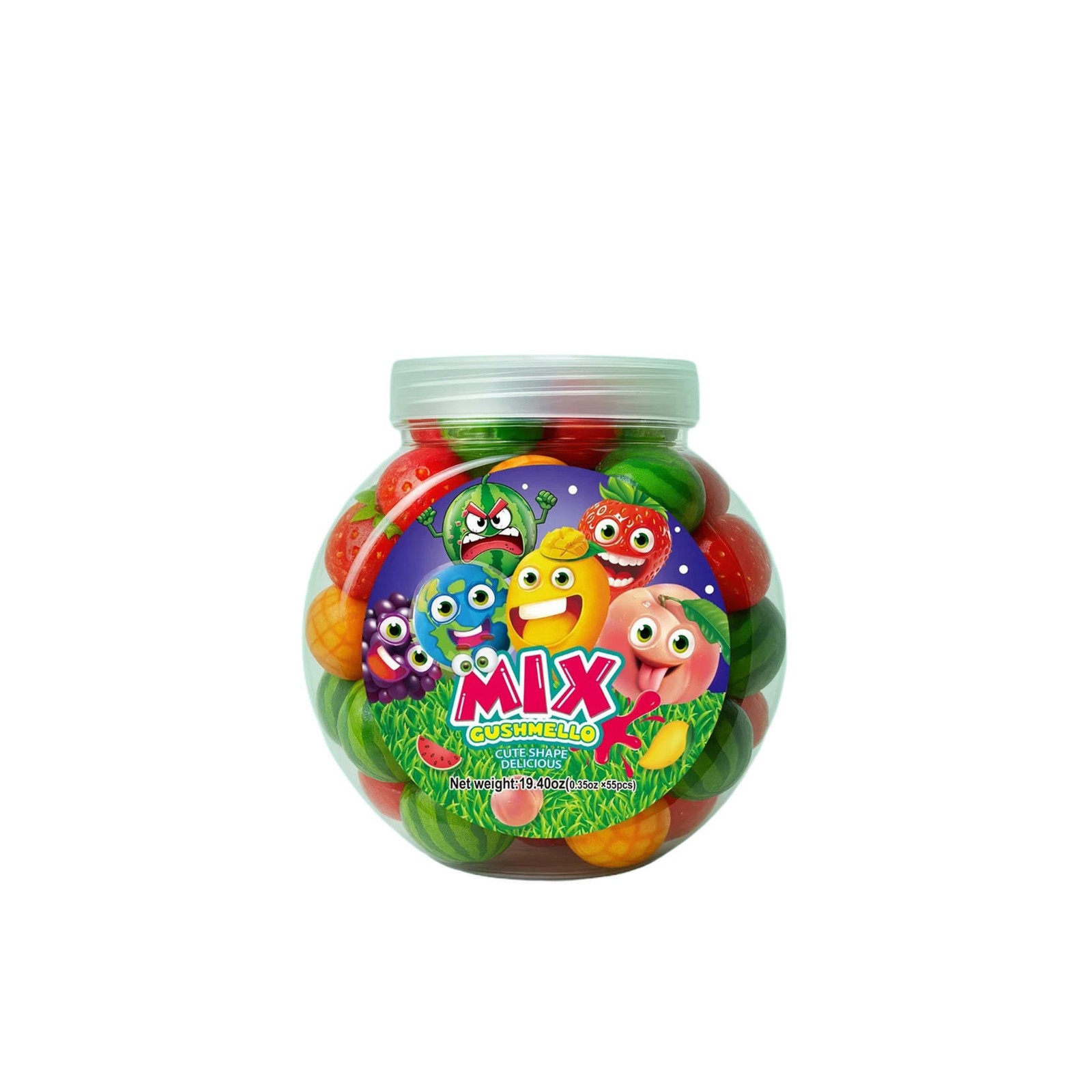 Zoomi Gushmello Candy Fruity Gummy Marshmallow Filled Center 55 Pieces Jar