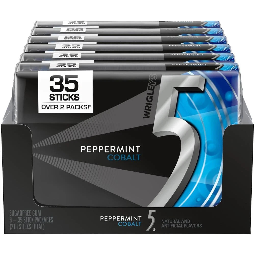 5 GUM – Peppermint Gum Sugar-Free, 35-Stick Pack, 6 Packs, Peppermint Cobalt