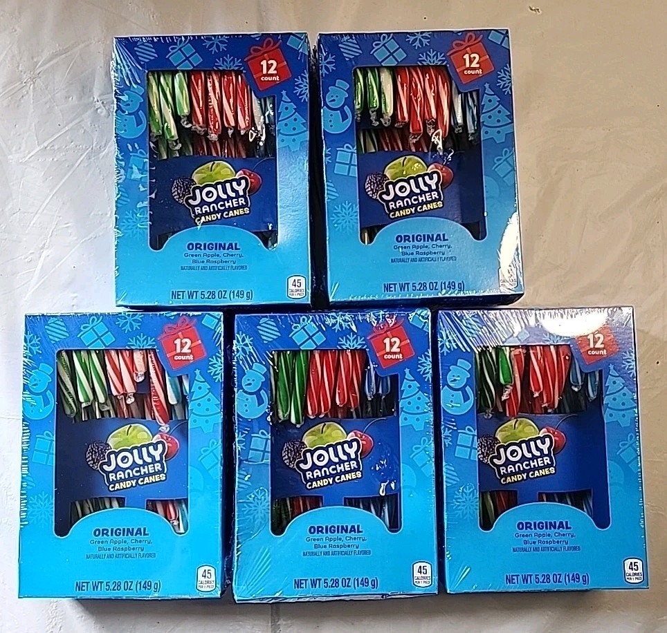 Jolly Rancher Candy Canes – Lot of 5 -12 Count Packs – Exp 4/27 3 Flavors