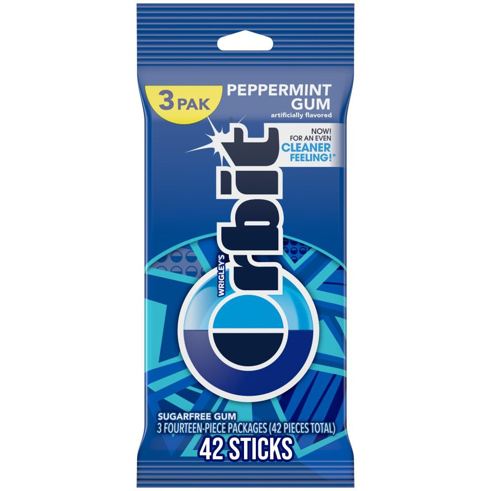 Peppermint Sugarfree Chewing Gum, 3 Packs of 14-Pieces (42 Total Pieces)