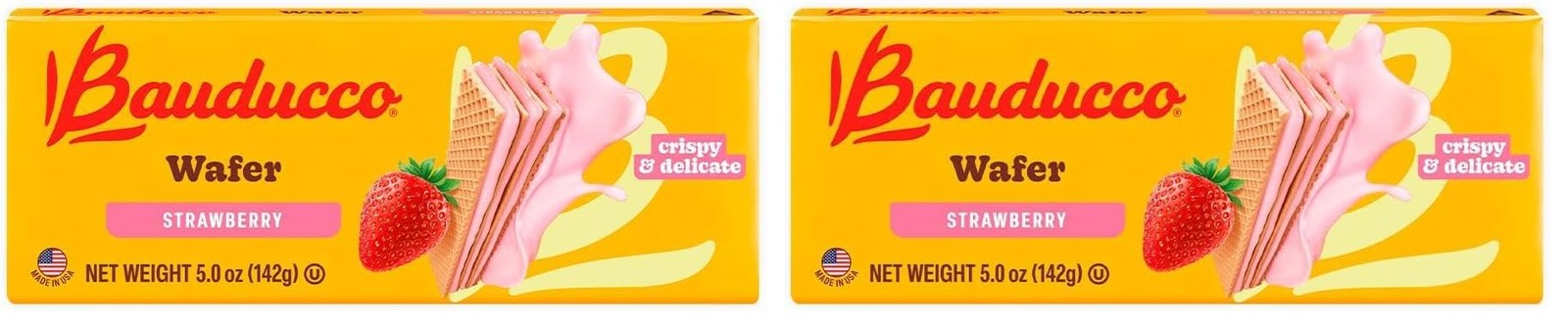 Bauducco Strawberry Wafers – Crispy Wafer Cookies 5.0 oz (Pack of 2), red