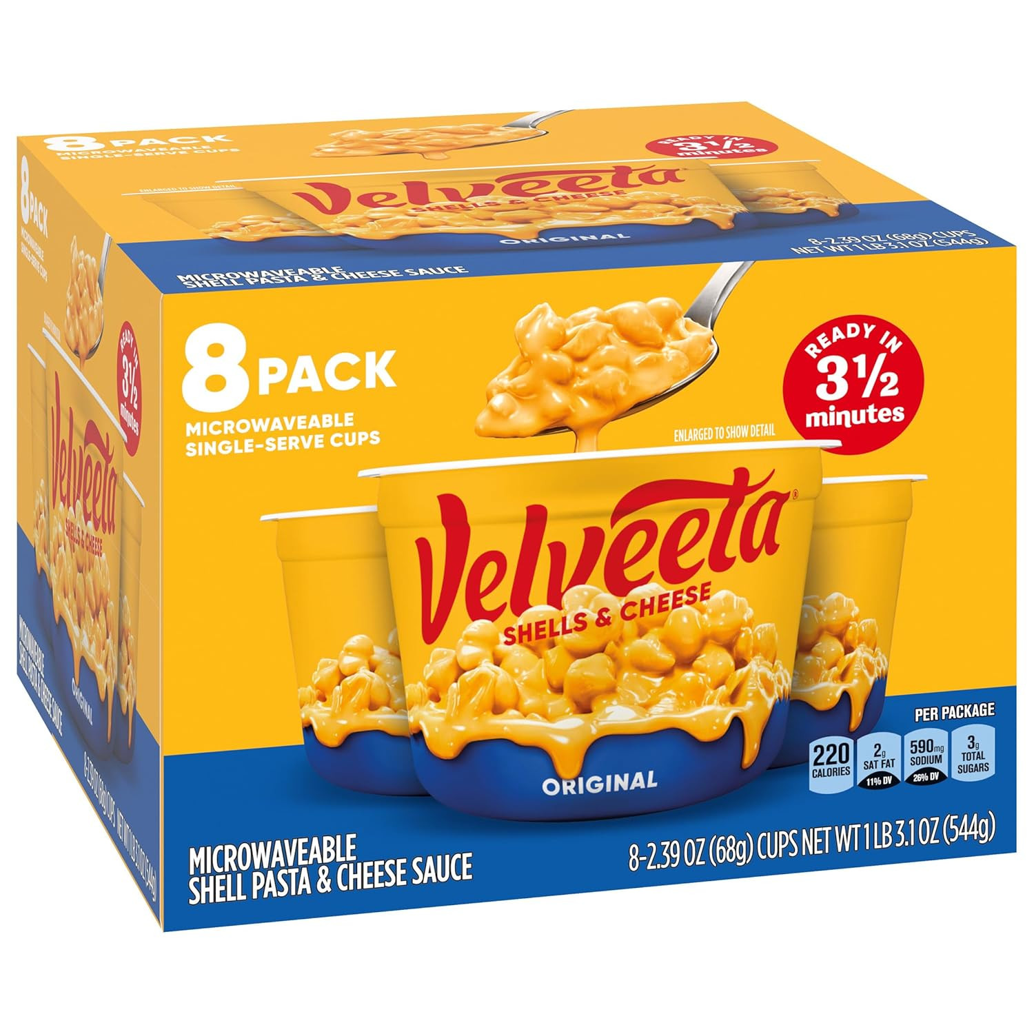 Velveeta Shells & Cheese Original Microwaveable Shell Pasta & Cheese Sauce, 8 Ct
