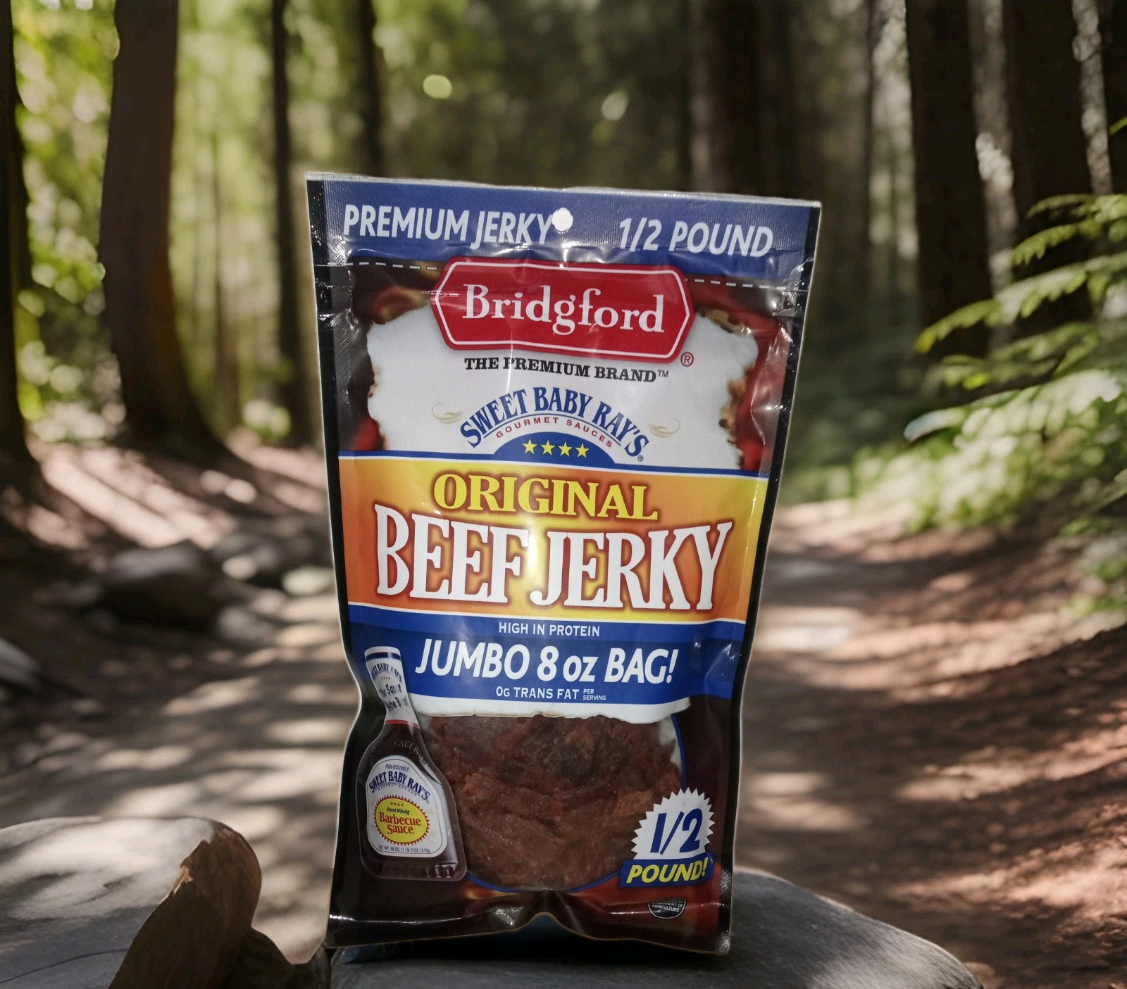 Bridgford Original Beef Jerky 8oz 1/2 Pound Bag Snack(SWEET BABY RAY’S BBQ Sauce