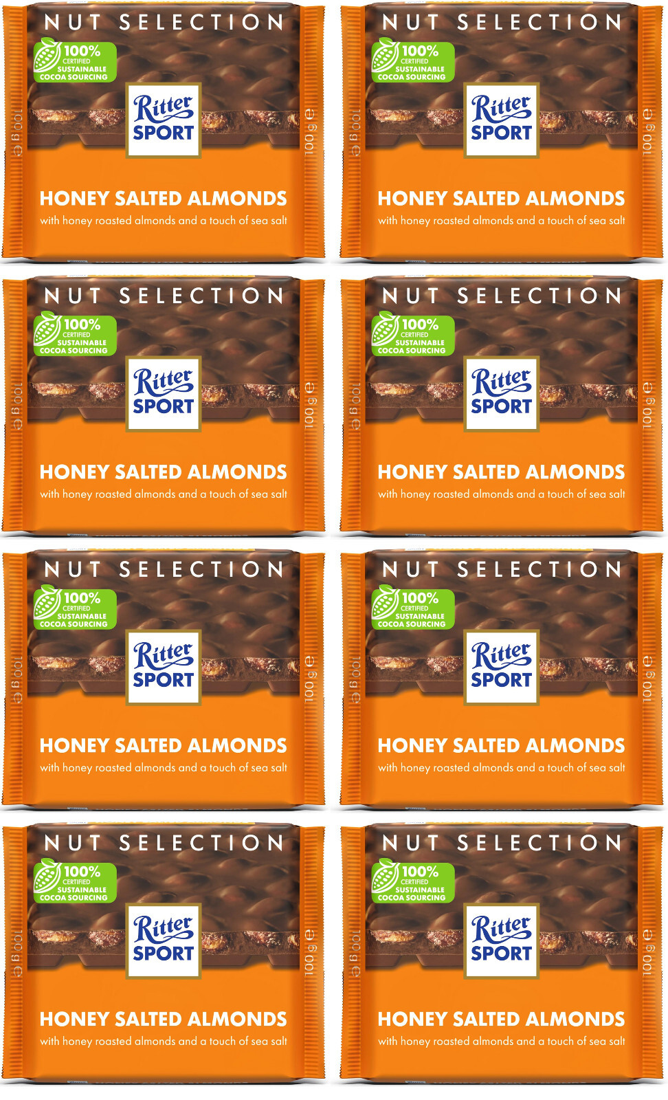 8 RITTER SPORT HONEY SALTED ALMONDS Chocolate Bars German Sweets 100g 3.5oz