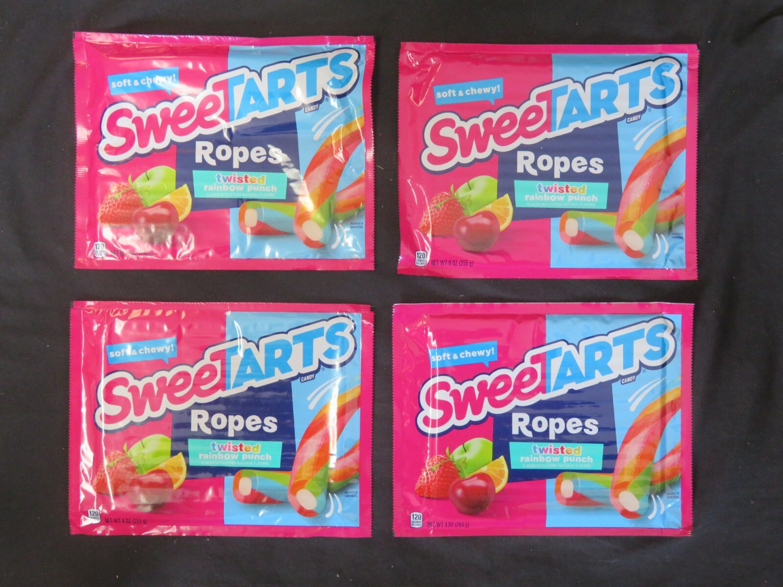 (4) Bags Of SweeTarts Soft & Chewy Ropes Twisted Rainbow Punch Flavor 9 Oz Each