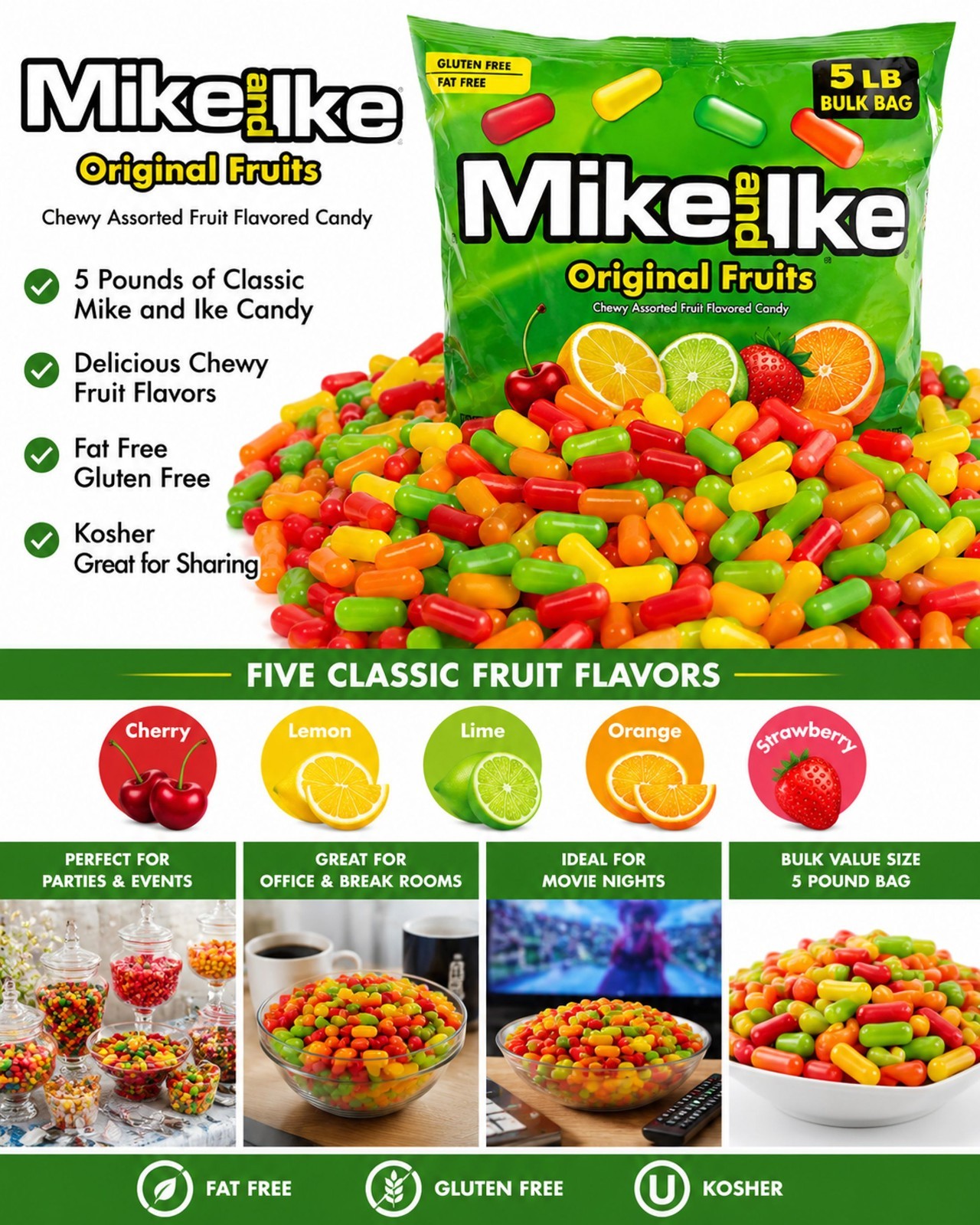 MIKE and IKE Original Chewy Fruits 5 lb Bulk Bag – Classic Fruity Candy Mix