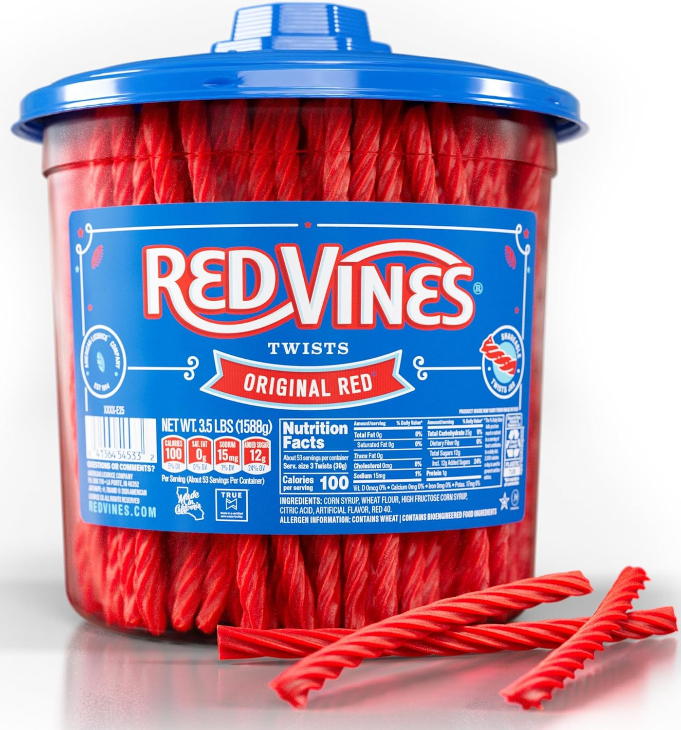 Red Vines Licorice Candy Original Red Flavor Soft Chewy Candy Twists, Red Licori
