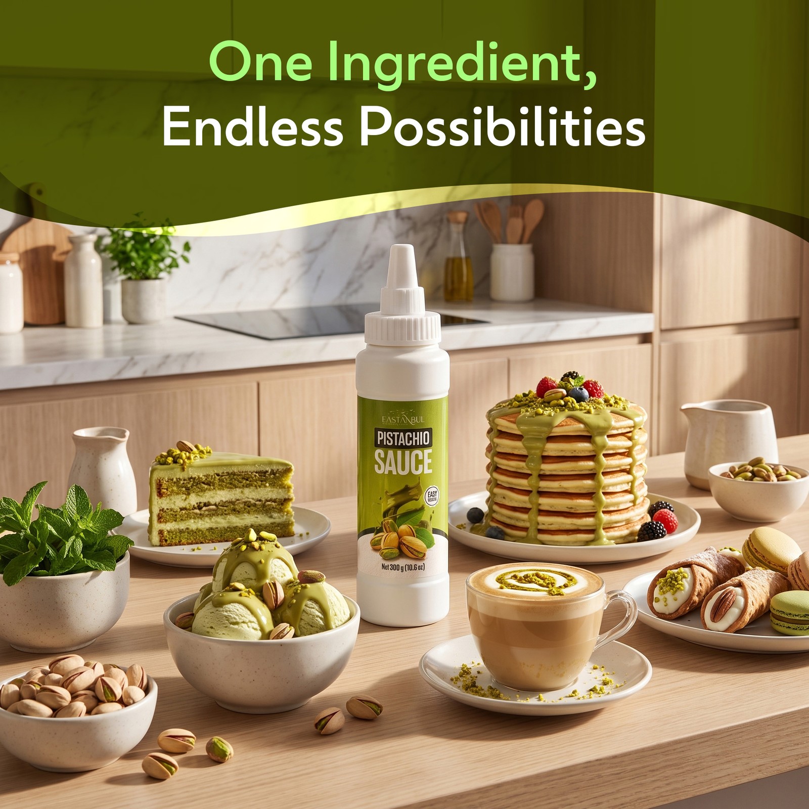 Eastanbul Pistachio Sauce, Pistachio Drizzle, Sauce for Coffee, 10.6oz