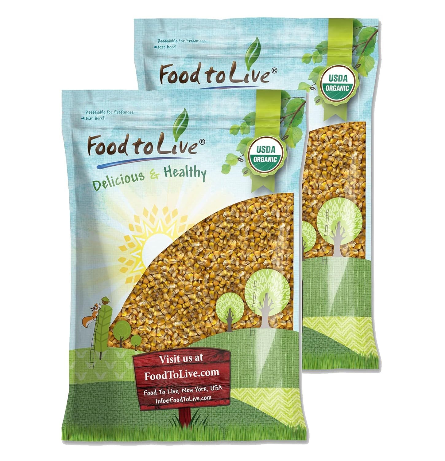 Organic Yellow Whole Corn – Non-GMO, Cleaned and Dried Kernels, Kosher, Vegan