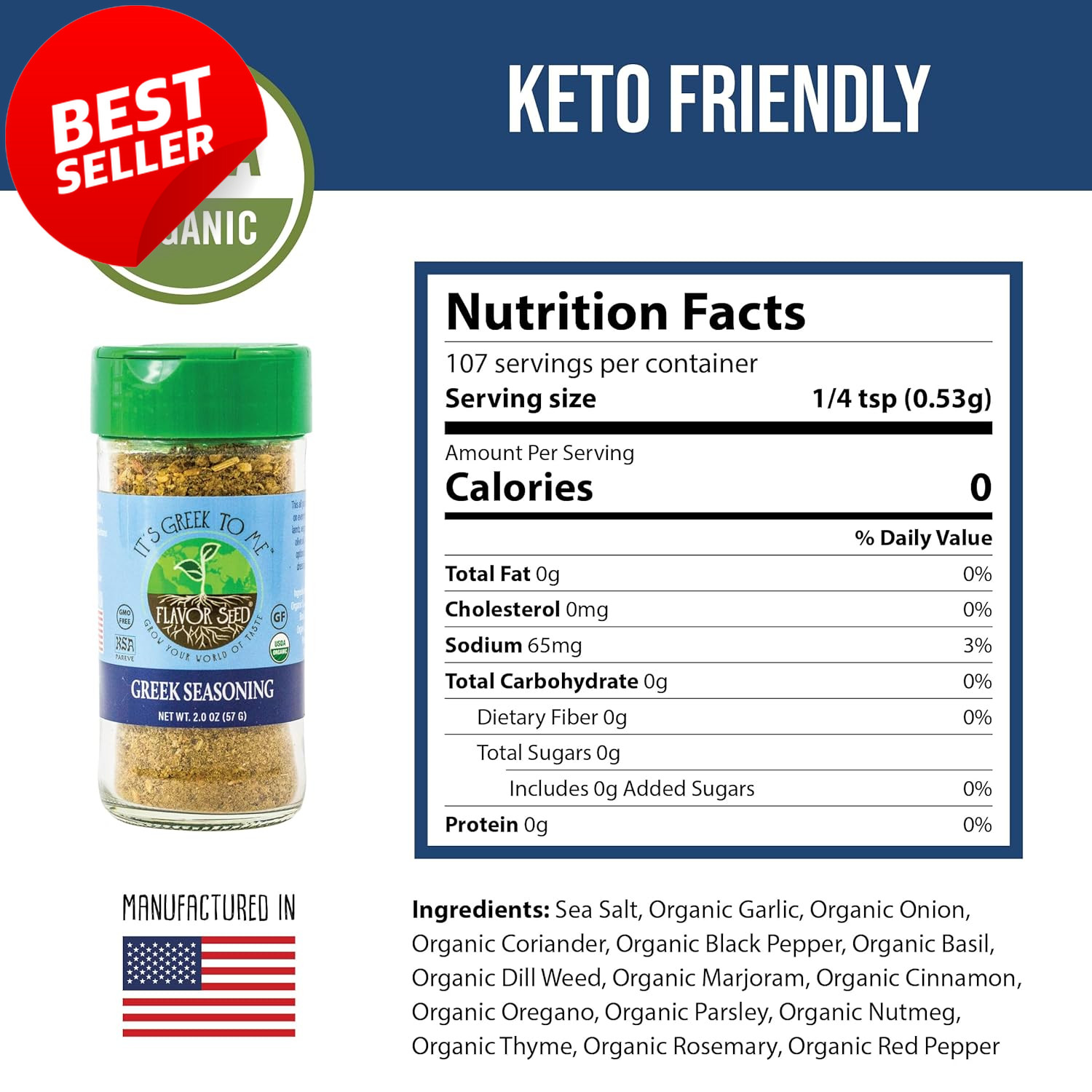 It’s Greek to Me Organic Greek Seasoning Blend Gyro Tzatziki Keto 2oz Jar – US