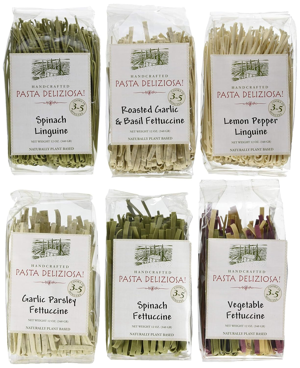 Handcrafted Pasta, Spinach Fettucine, 12 Ounce – 3 Pack