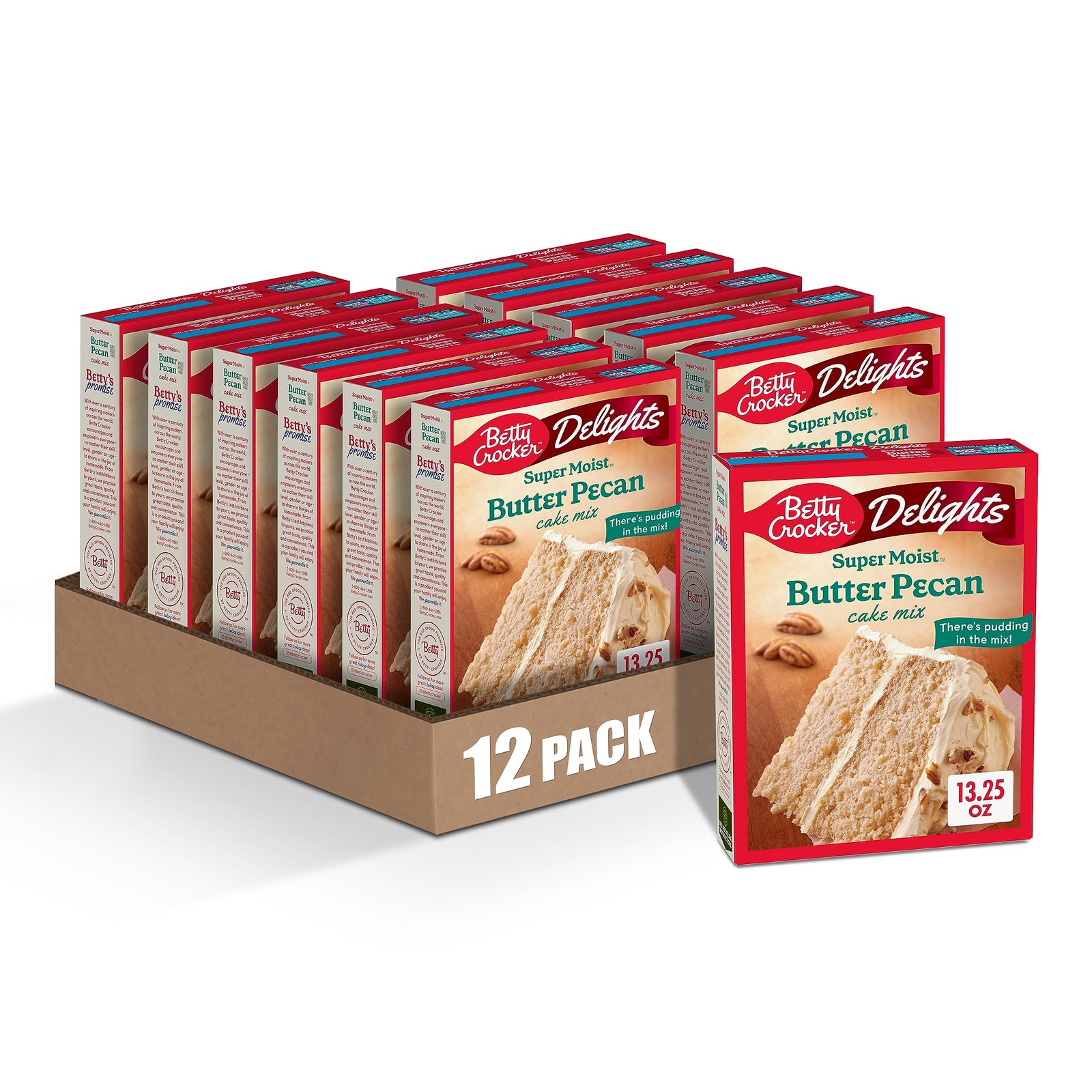 Betty Crocker Delights Super Moist Butter Pecan Cake 13.25 Ounce (Pack of 12)