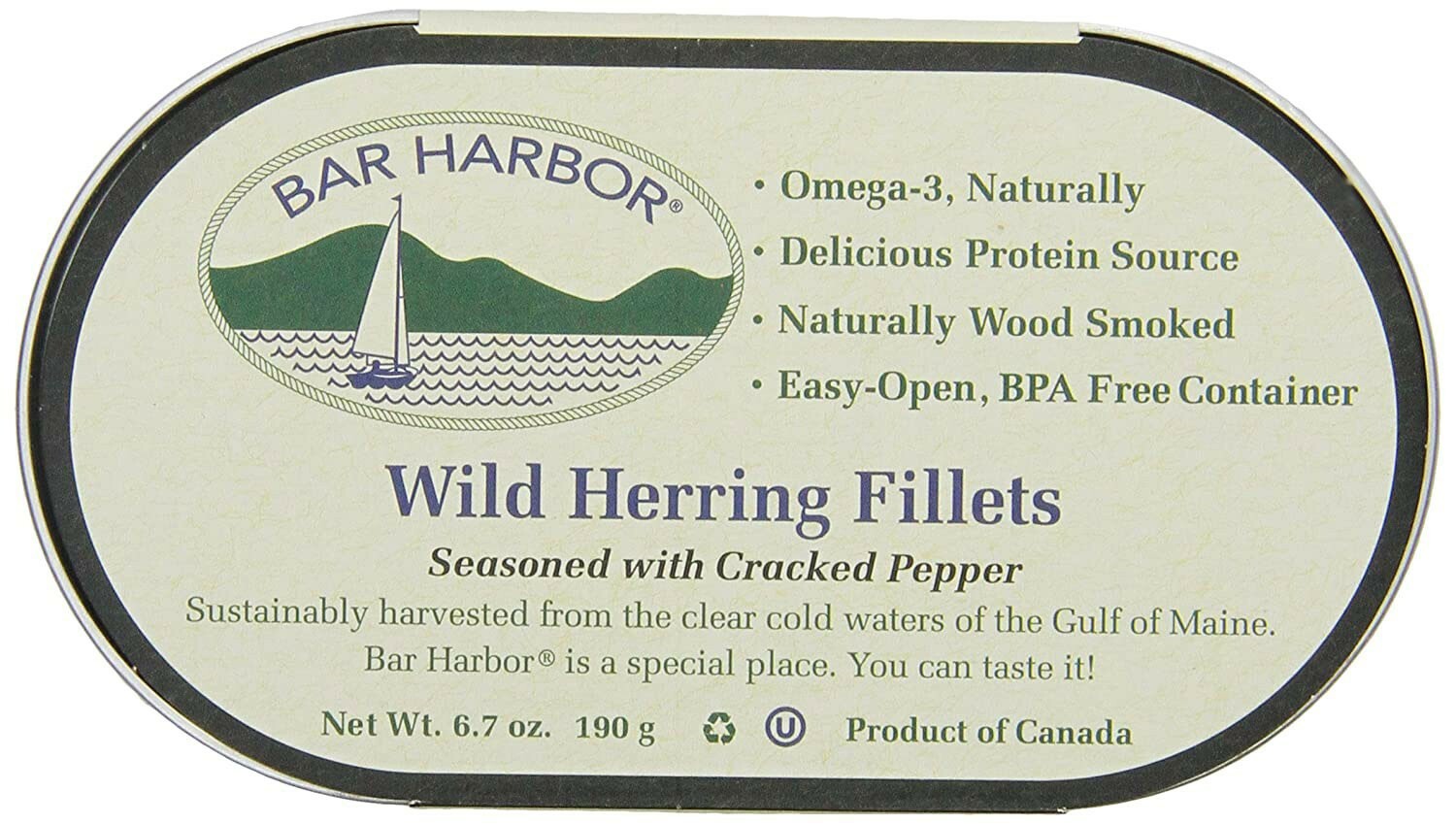 Bar Harbor Wild Herring Fillets with Cracked Pepper – 6.7 oz can (Pack of 6)