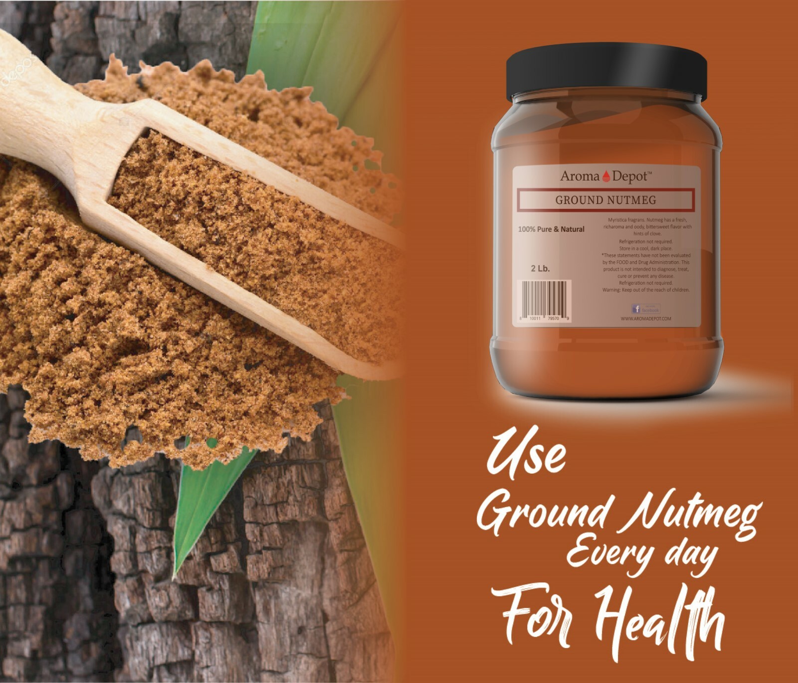 2lb Ground Nutmeg 100% Pure Natural Myristicaceae Nuez Moscada Powder JAR
