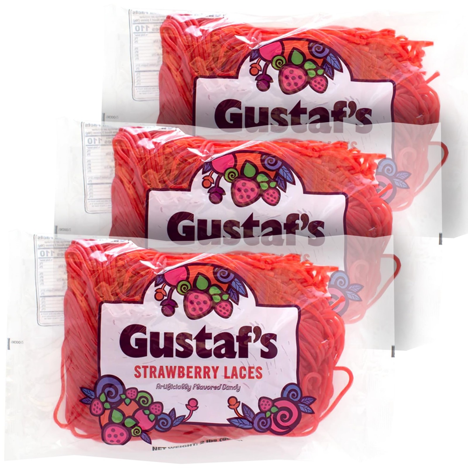Gustaf’s Strawberry Laces, 2-Pound Bags (Pack of 3)