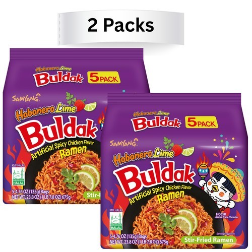 Samyang Buldak Habanero Lime Ramen Instant Noodles 5 Pack Bundle 2 Pack Spicy