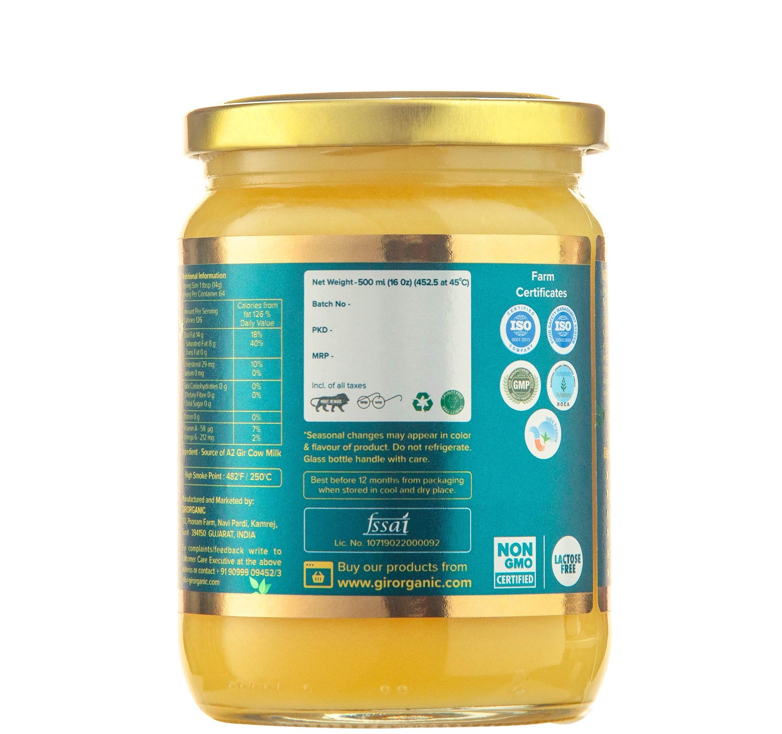 GirOrganic A2 Ghee Butter Organic Grass Fed | Healthy Butter Alternative A2 G…