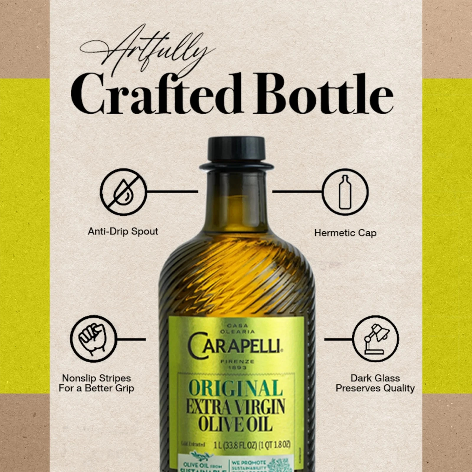 Carapelli Original Extra Virgin Olive Oil, Cold Extracted, Contains Polyphenols