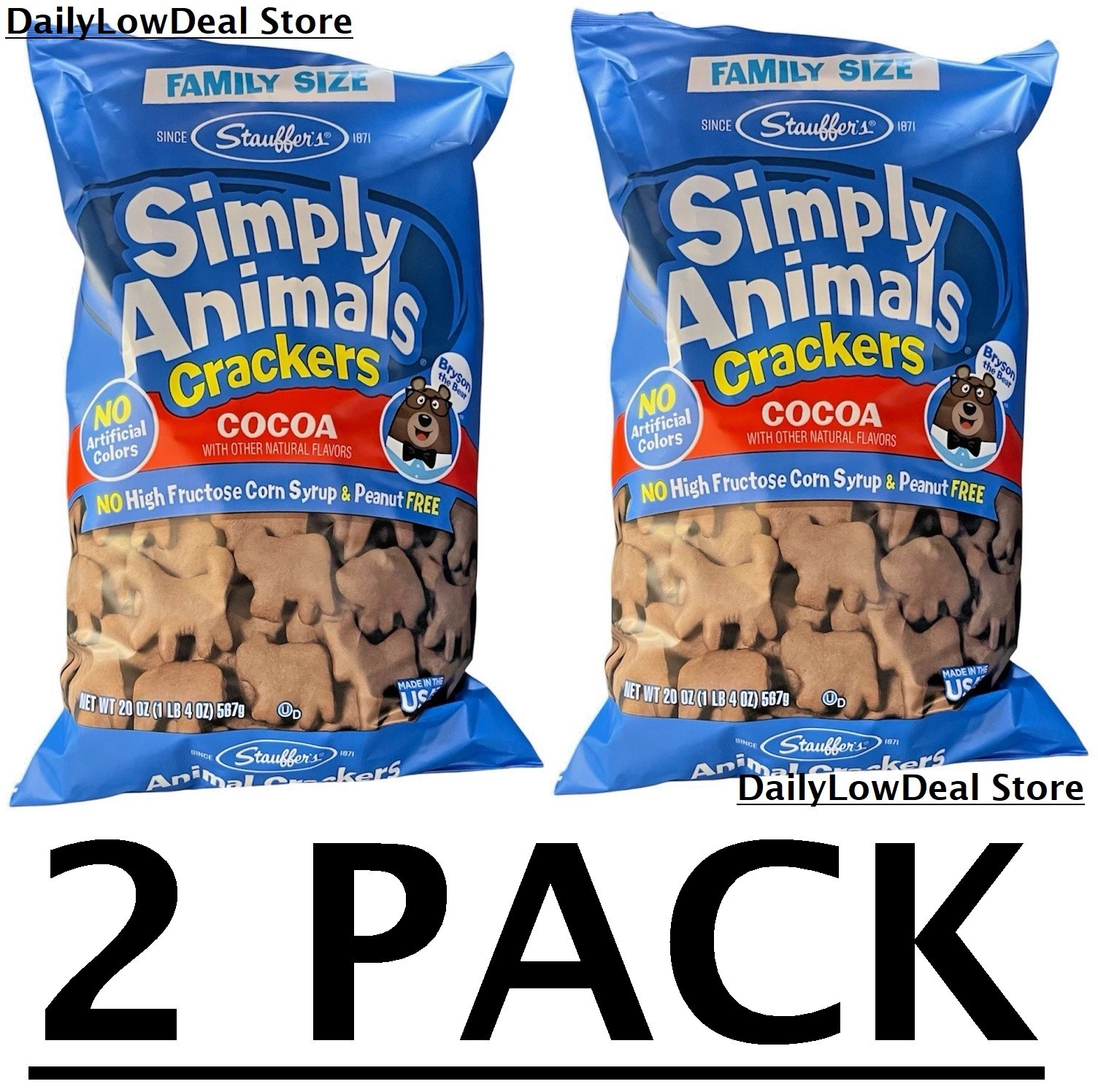 2 PACK – Stauffer’s Cocoa Simply Animal Crackers 20 oz Stauffers (Total 40 oz)
