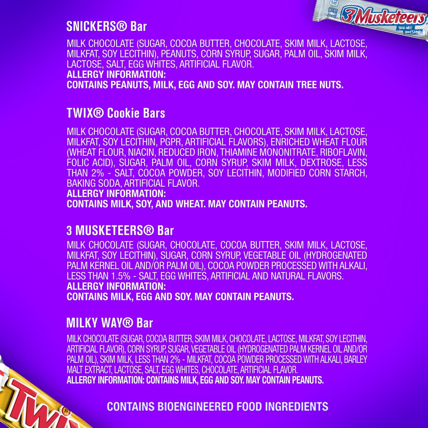 SNICKERS TWIX MILKY WAY 3 MUSKETEERS Individually Wrapped Variety Pack Full Size
