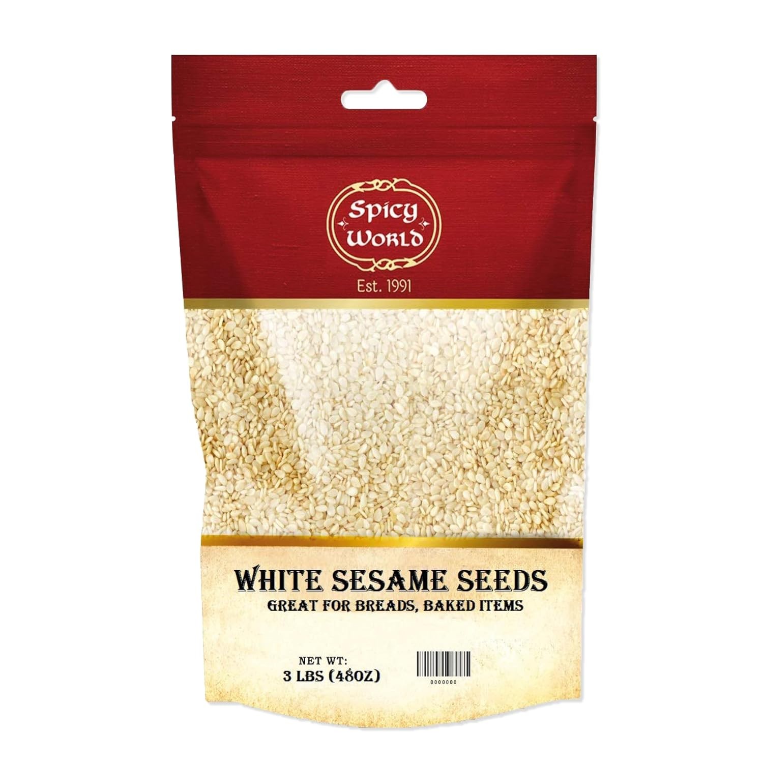 White Sesame Seeds 3 LB Bag – Natural, Raw, Hulled, Non-Gmo, Bulk Resealable Bag
