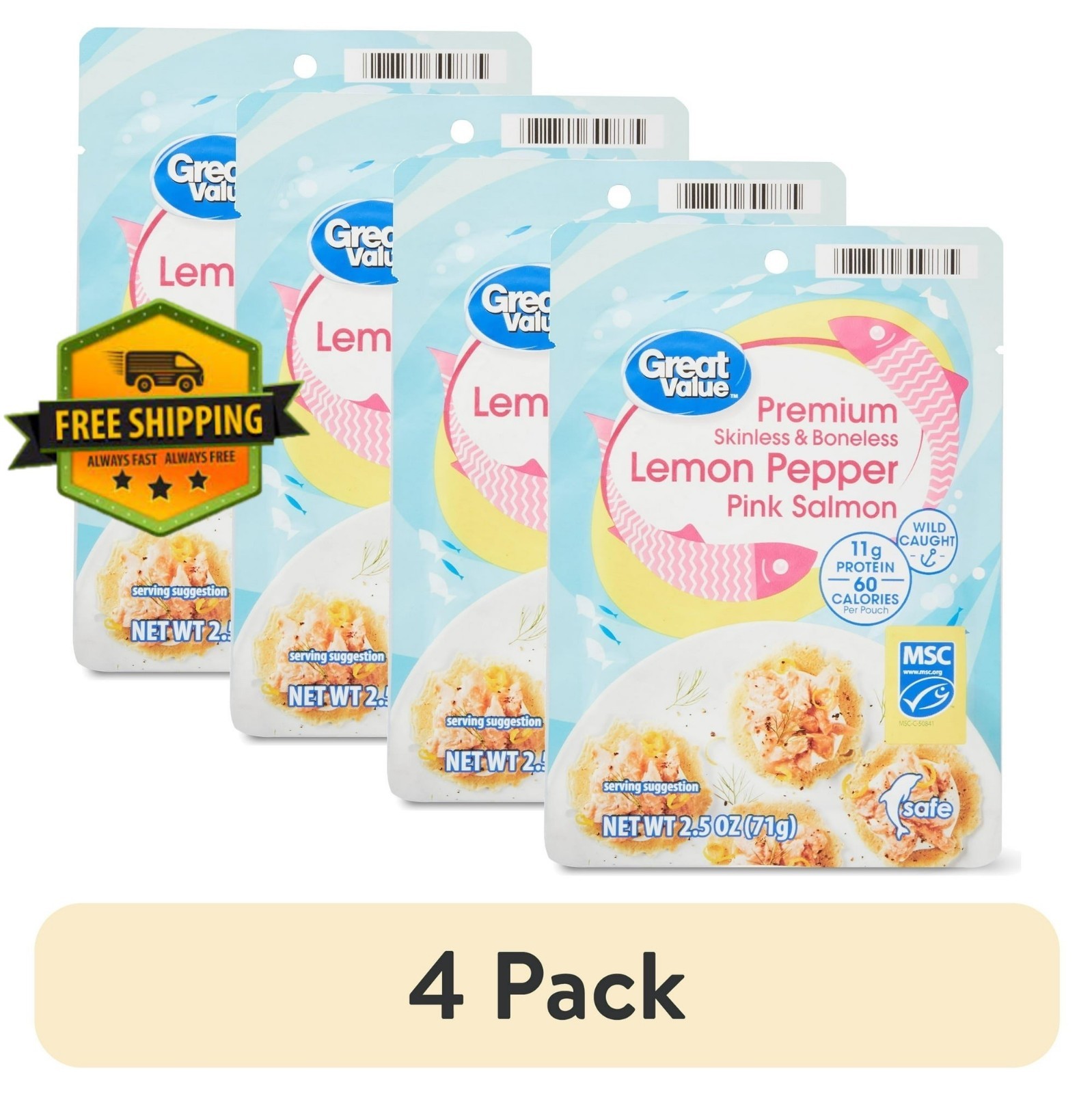 Great Value Lemon Pepper Pink Salmon 2.5oz Skinless Boneless 4 Pack