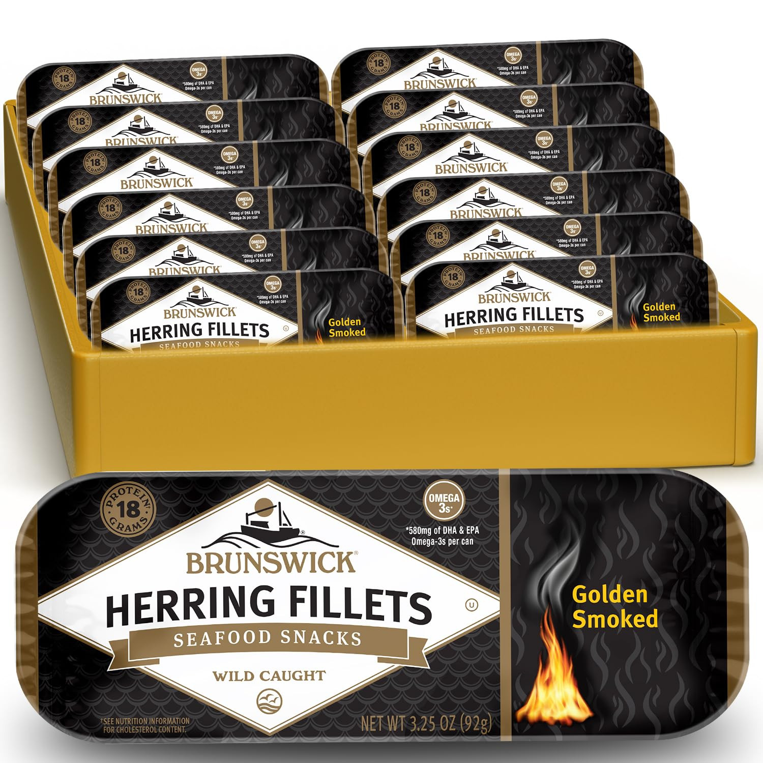 Golden Smoked Herring Fillets, 12-Pack, 18g Protein, 3.25 Oz Can