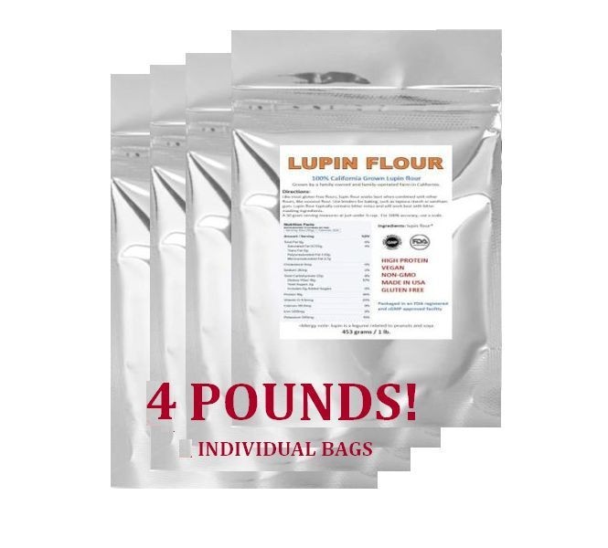 4 LBS SAVINGS! California Grown Sweet White Lupin Bean Flour VEGAN PROTEIN!