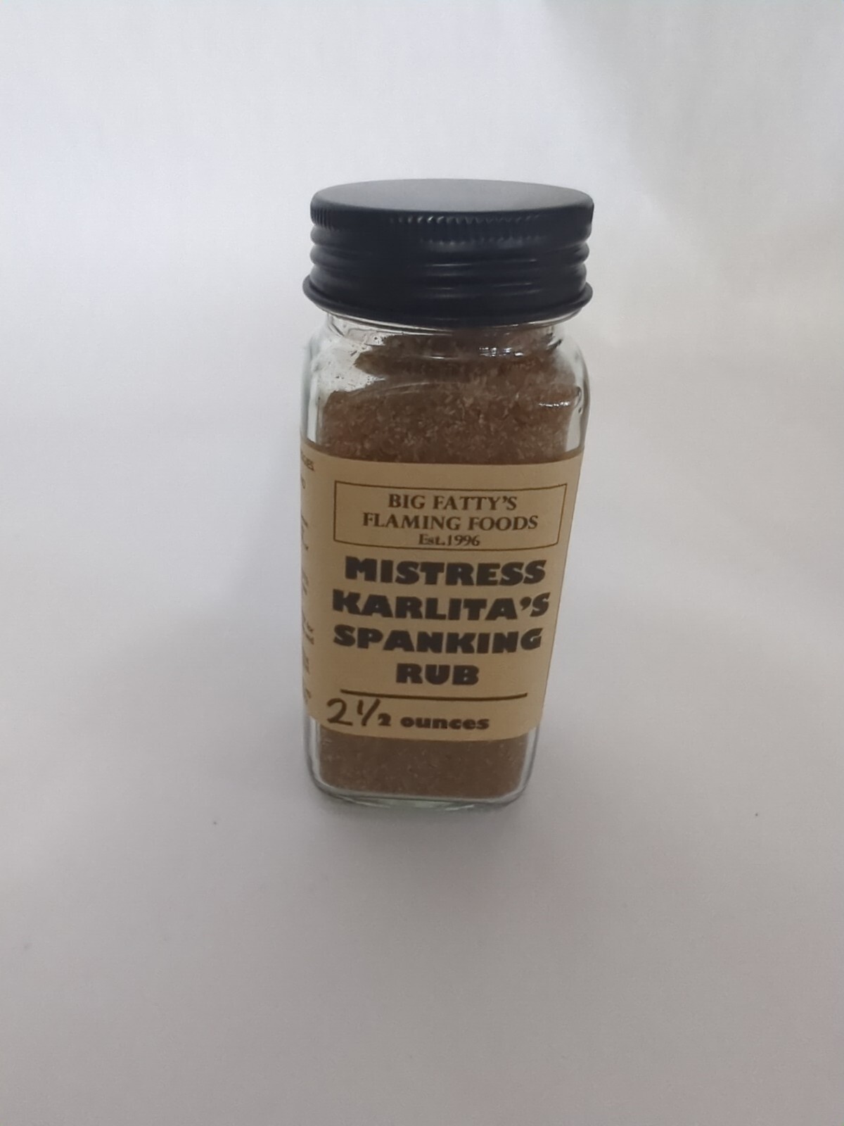 Big Fatty’s Mistress Karlita’s Spanking Rub 2.5 Oz Glass Shaker