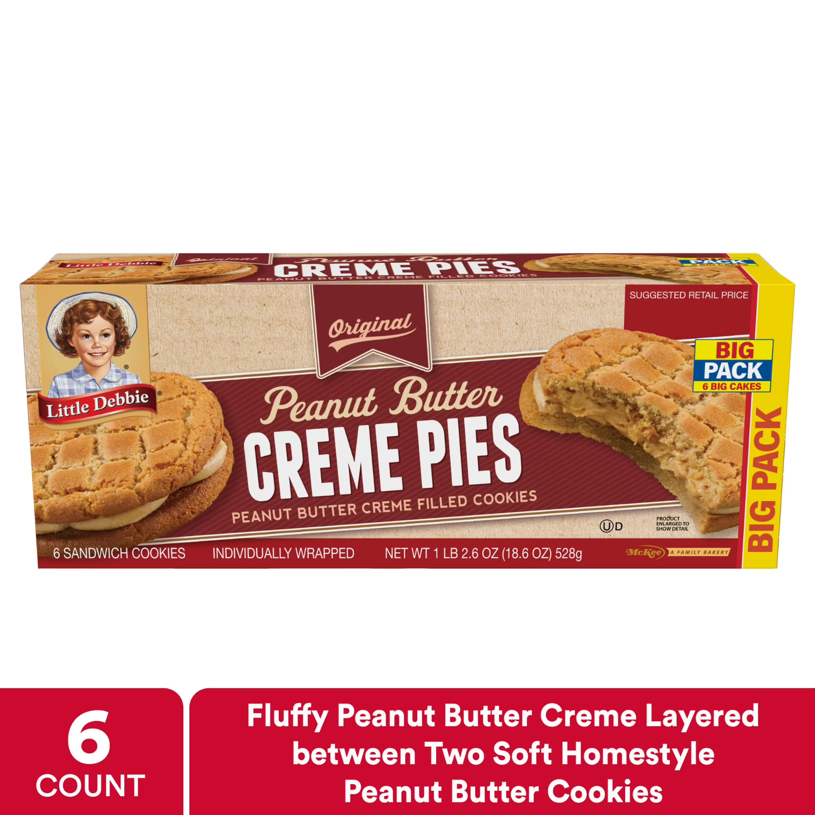 Little Debbie Big Pack Peanut Butter Creme Pies, 18.6 oz