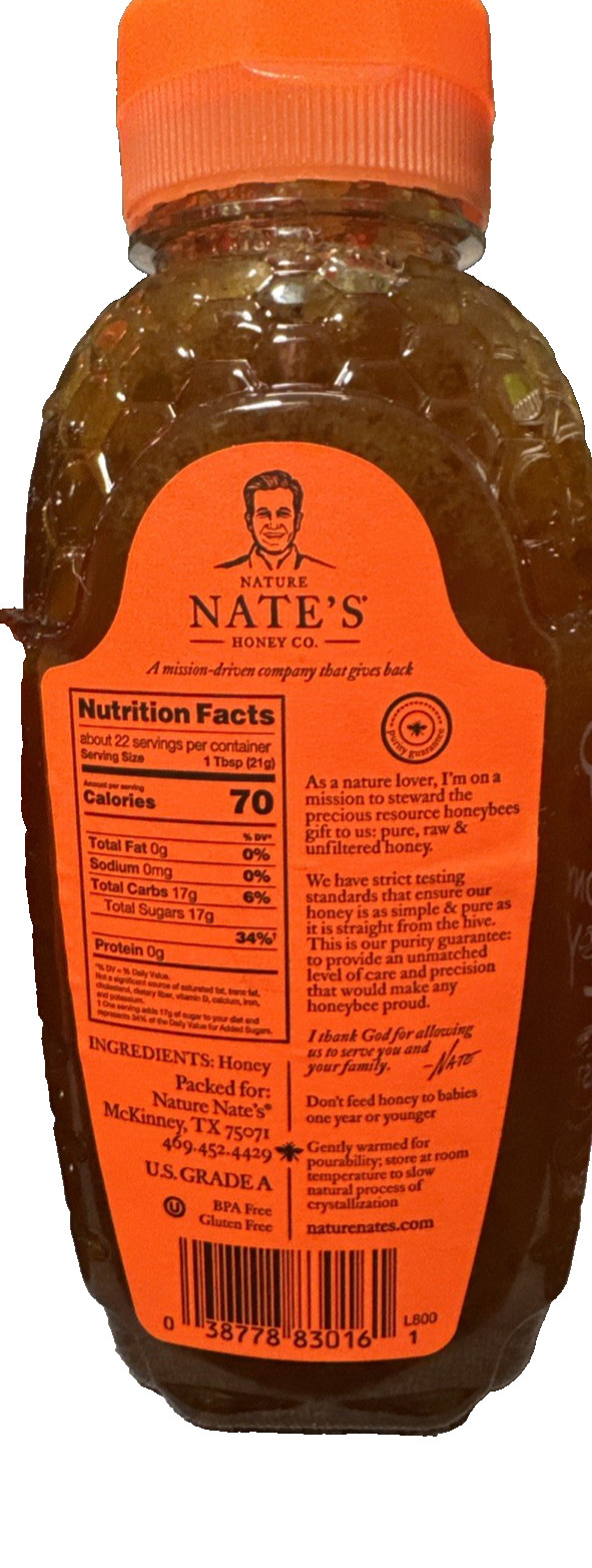 Honey Raw & Unfiltered 100% Pure Nate’s Honey Lot of 4