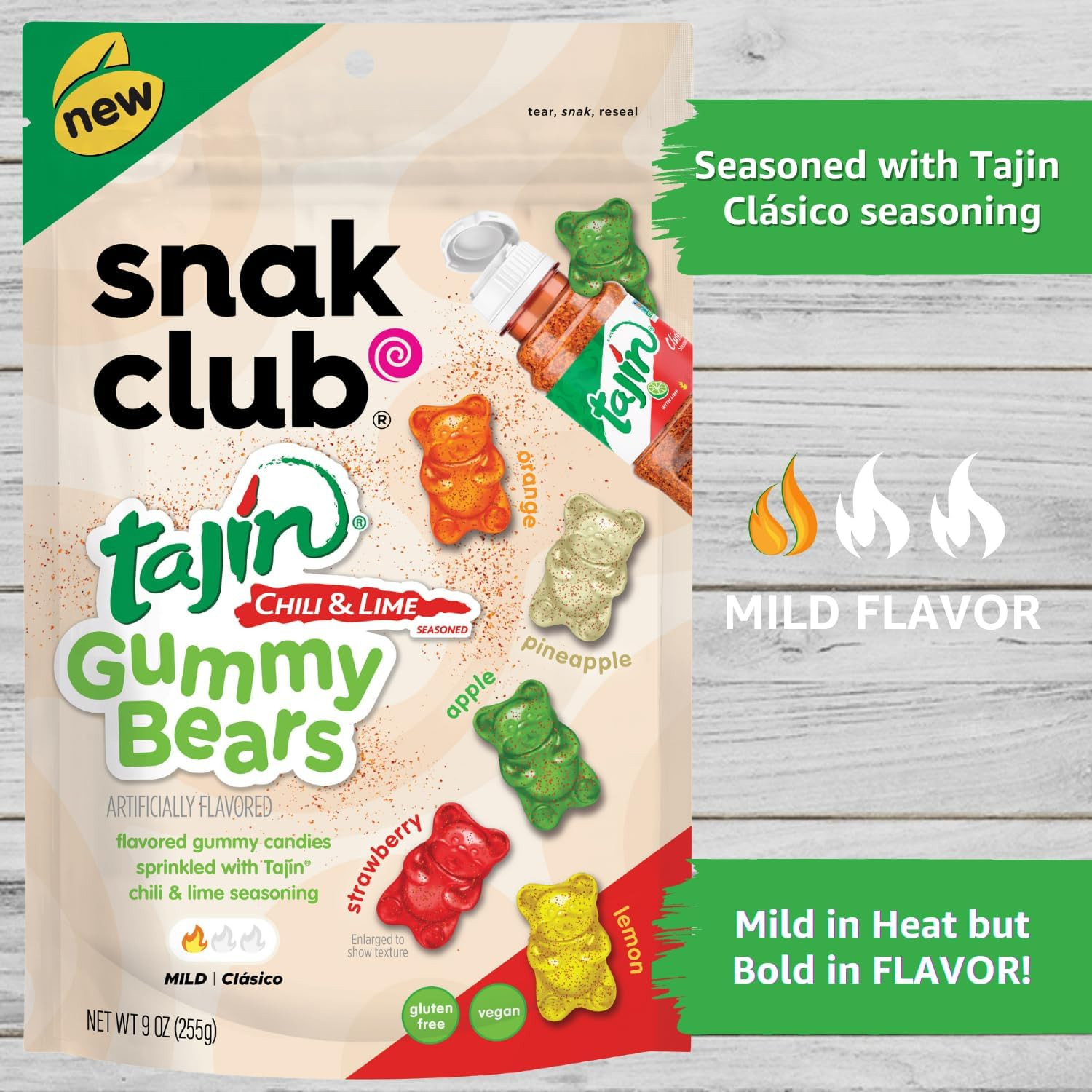 Tajin Gummy Bears, Assorted Fruit Candy Gummies with Chili and Lime Seasoning, M