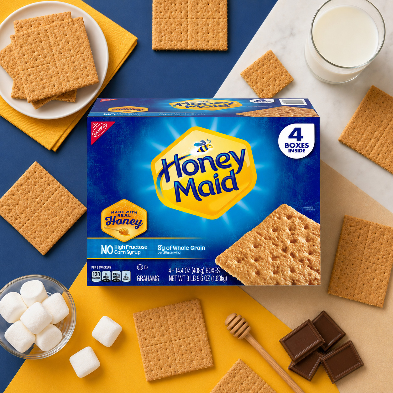 4 Pack HONEY MAID Graham Crackers, 14.4 oz, 4-count