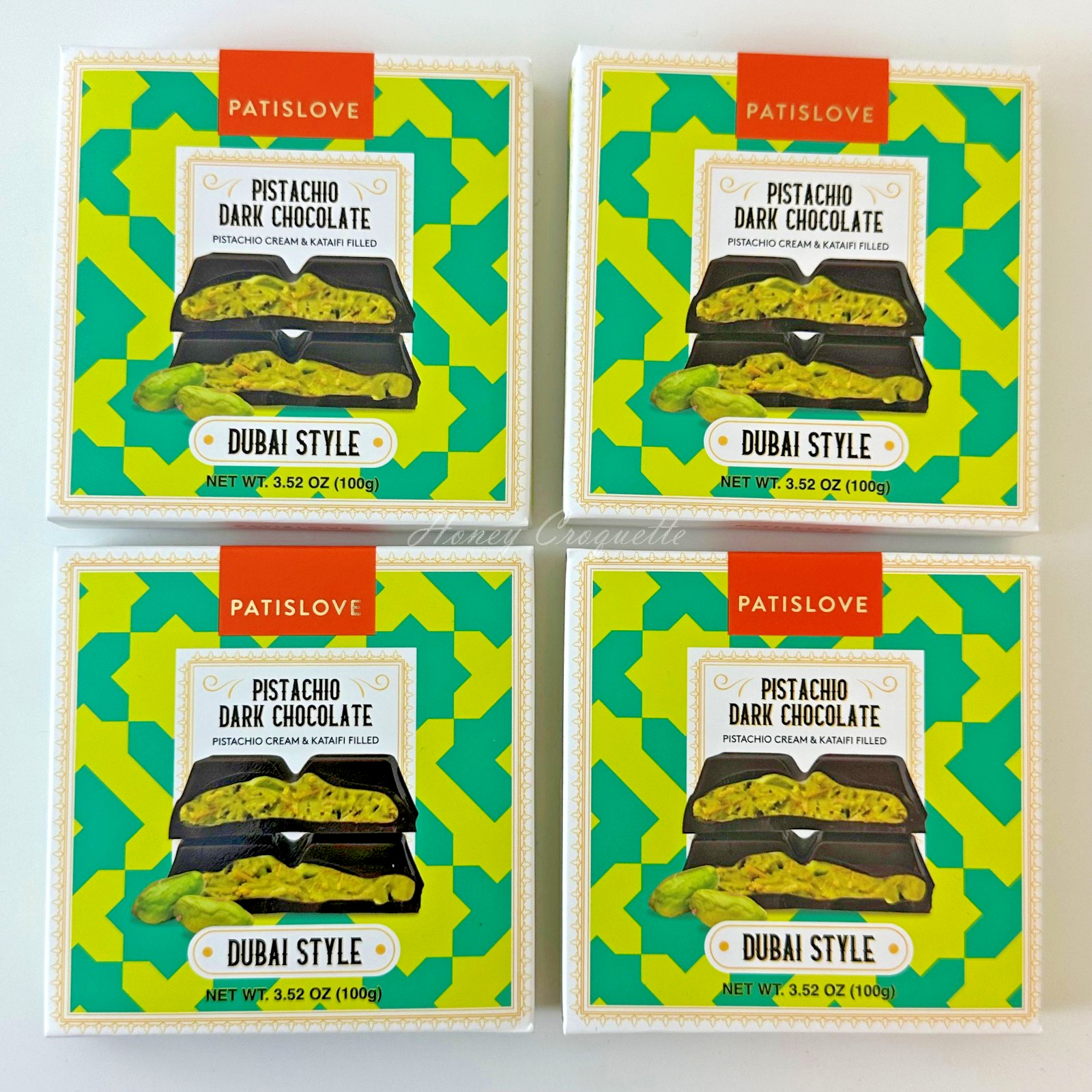 4 Packs Trader Joe’s Patislove Pistachio Dark Chocolate Dubai Style 3.52 Oz Each